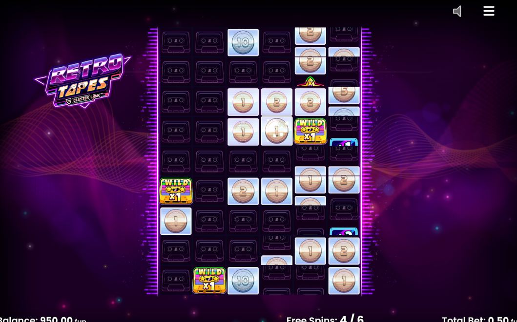 Rutnätet under Free Spins-läget, med spinnet igång